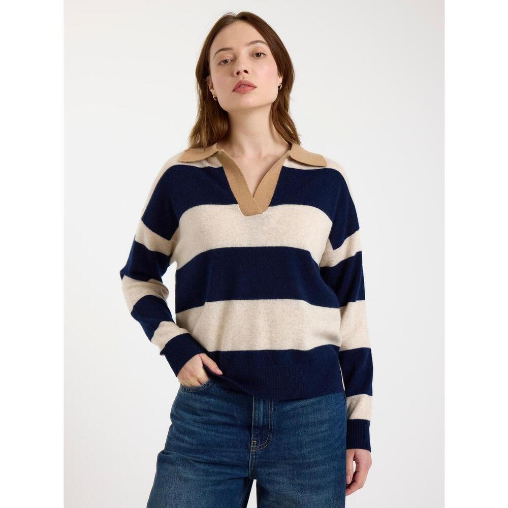 NEW BRODIE CASHMERE ruby rugby cashmere polo in navy